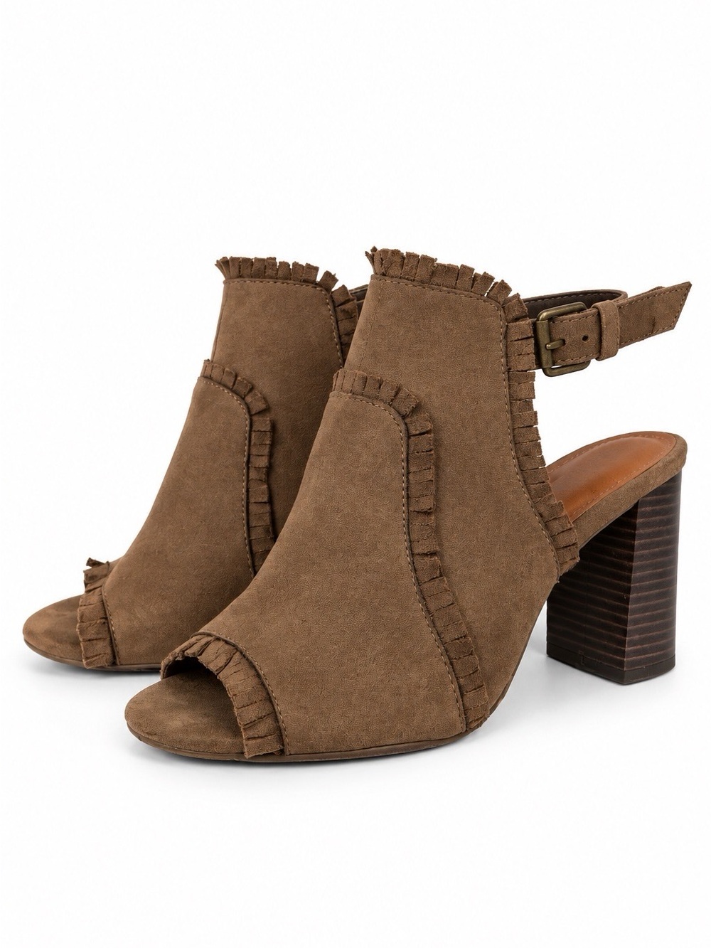 MIA Brown Suede Fringe Open-Toe Block Heel Sandals